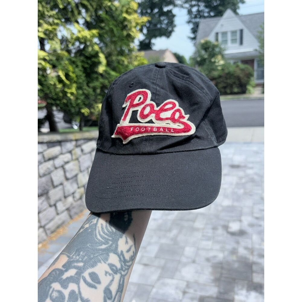 Polo Ralph Lauren Football Script Fitted Hat Size Large Black Cap